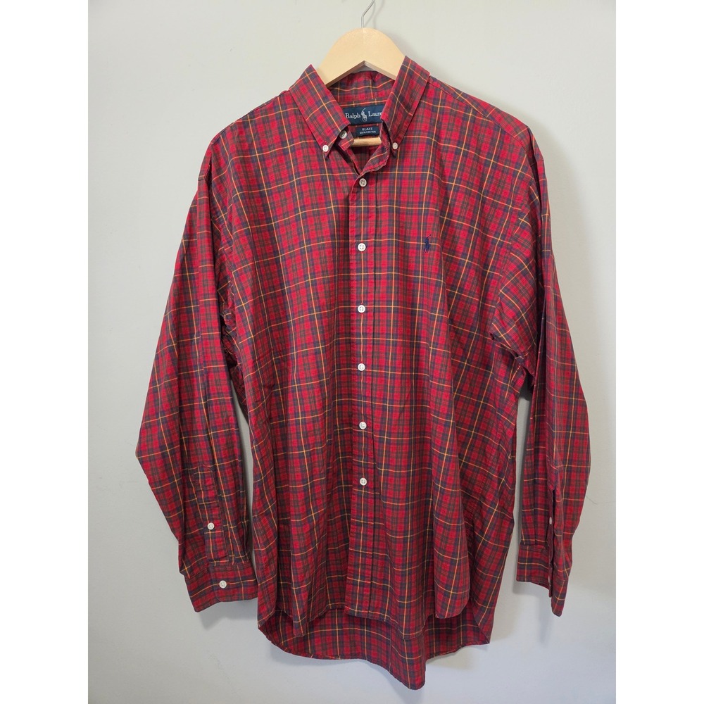 Ralph Lauren Blake Mens Large Red Plaid Cotton Button Down Long Sleeve Shirt